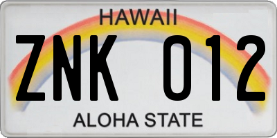 HI license plate ZNK012