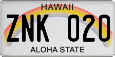 HI license plate ZNK020