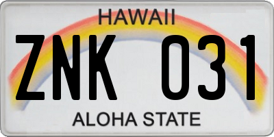 HI license plate ZNK031