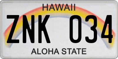 HI license plate ZNK034