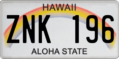 HI license plate ZNK196