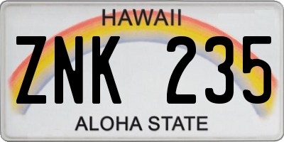 HI license plate ZNK235