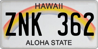 HI license plate ZNK362