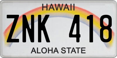 HI license plate ZNK418