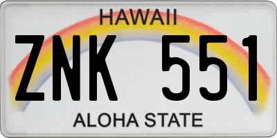 HI license plate ZNK551