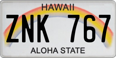 HI license plate ZNK767
