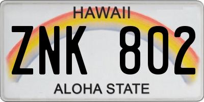 HI license plate ZNK802