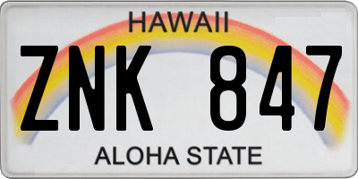 HI license plate ZNK847
