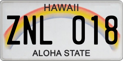 HI license plate ZNL018