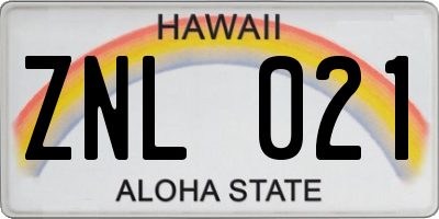 HI license plate ZNL021