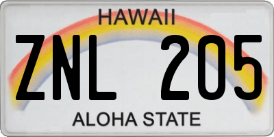 HI license plate ZNL205