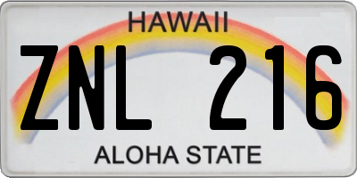 HI license plate ZNL216