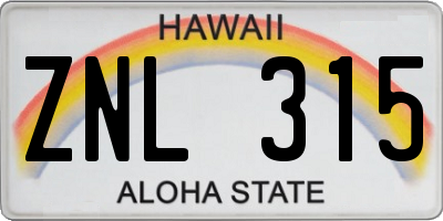 HI license plate ZNL315