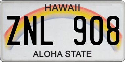 HI license plate ZNL908