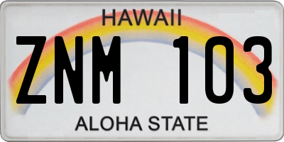HI license plate ZNM103