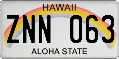 HI license plate ZNN063