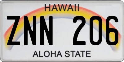 HI license plate ZNN206