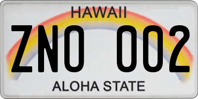 HI license plate ZNO002