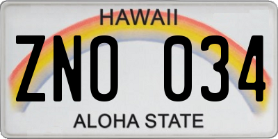 HI license plate ZNO034
