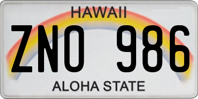 HI license plate ZNO986