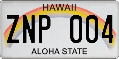 HI license plate ZNP004