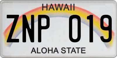 HI license plate ZNP019