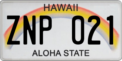 HI license plate ZNP021