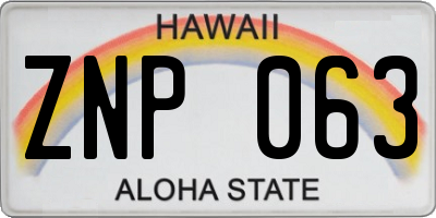 HI license plate ZNP063