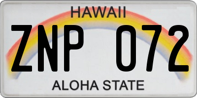 HI license plate ZNP072