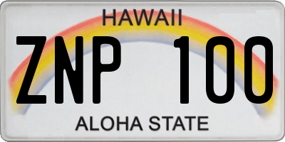 HI license plate ZNP100