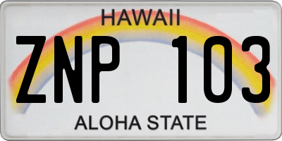 HI license plate ZNP103