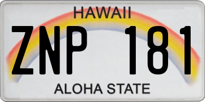 HI license plate ZNP181