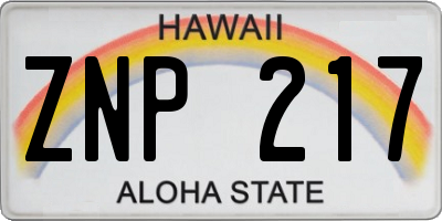 HI license plate ZNP217