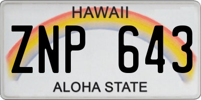 HI license plate ZNP643
