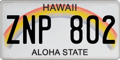 HI license plate ZNP802