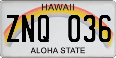 HI license plate ZNQ036