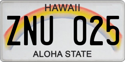 HI license plate ZNU025