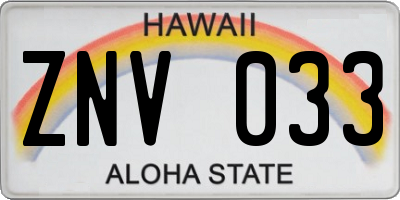 HI license plate ZNV033