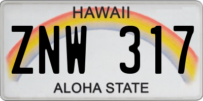 HI license plate ZNW317