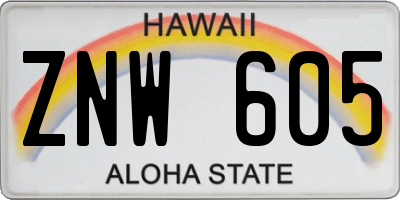 HI license plate ZNW605