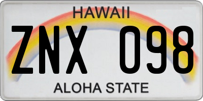 HI license plate ZNX098