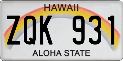 HI license plate ZQK931