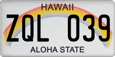 HI license plate ZQL039