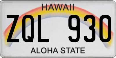 HI license plate ZQL930