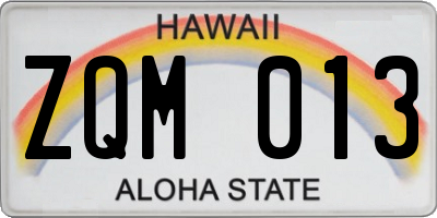 HI license plate ZQM013