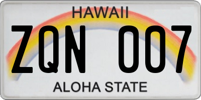 HI license plate ZQN007