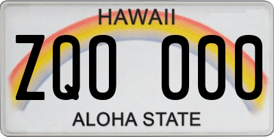 HI license plate ZQO000