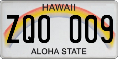 HI license plate ZQO009