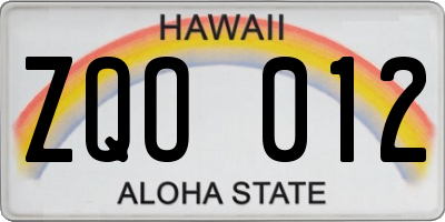 HI license plate ZQO012