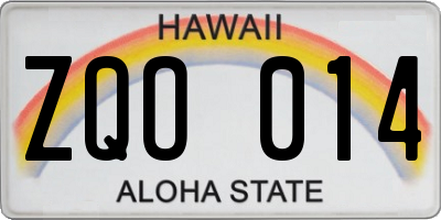 HI license plate ZQO014